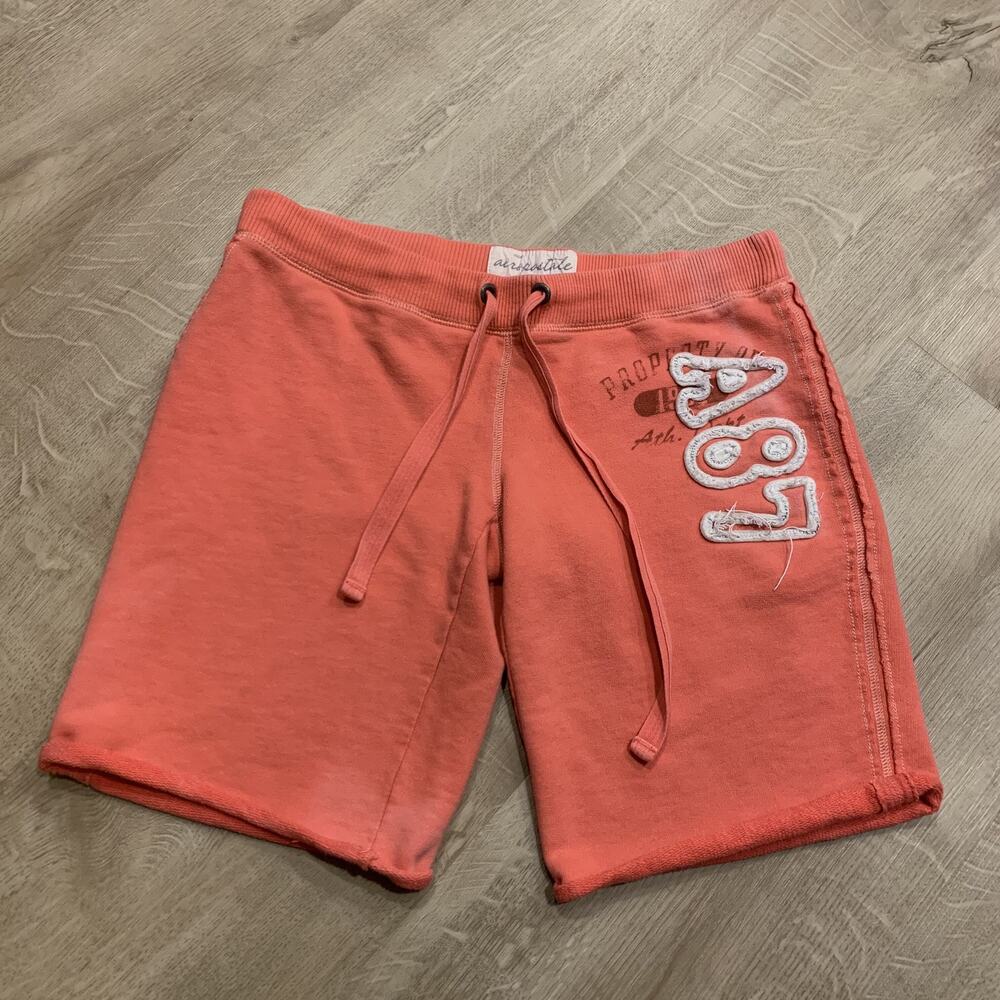 Vintage Y2K Aeropostale Faded Pink Coral Sweat Shorts Women's Small Sewn Letters